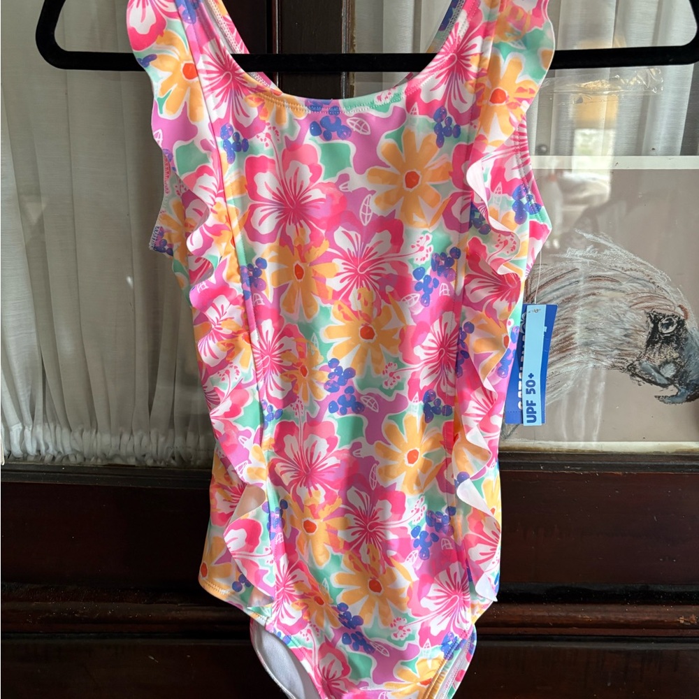 Catalina Girls Floral Ruffle One-Piece Swimsuit - Pink, Yellow, Green, Blue